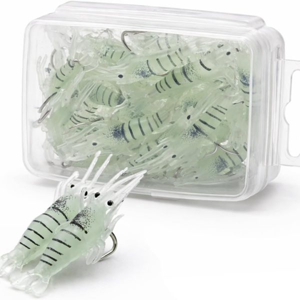 30-Piece Pre-Rigged Shrimp Fishing Lures with Luminous Soft Artificial Baits for Freshwater and Saltwater