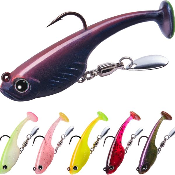 Pre-Rigged TPE Swimbait Lures with Jig Hooks, Tear-Resistant Soft Baits for Freshwater and Saltwater