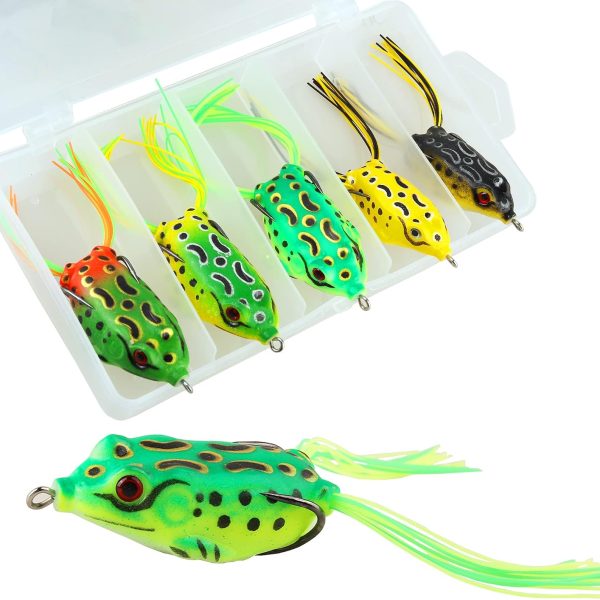 5-Piece Hollow Body Frog Lure Set with Floating Weedless Design for Freshwater Fishing