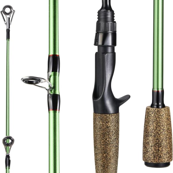 Carbon Fiber Casting and Spinning Fishing Rod with Lightweight Blank Two Piece Construction and Comfortable Cork Handle